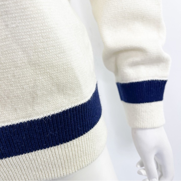 Mila Owen Women's Ivory Knit Pullover Sweater Sailor Stripe V-Neck Size F Large - Picture 3 of 8